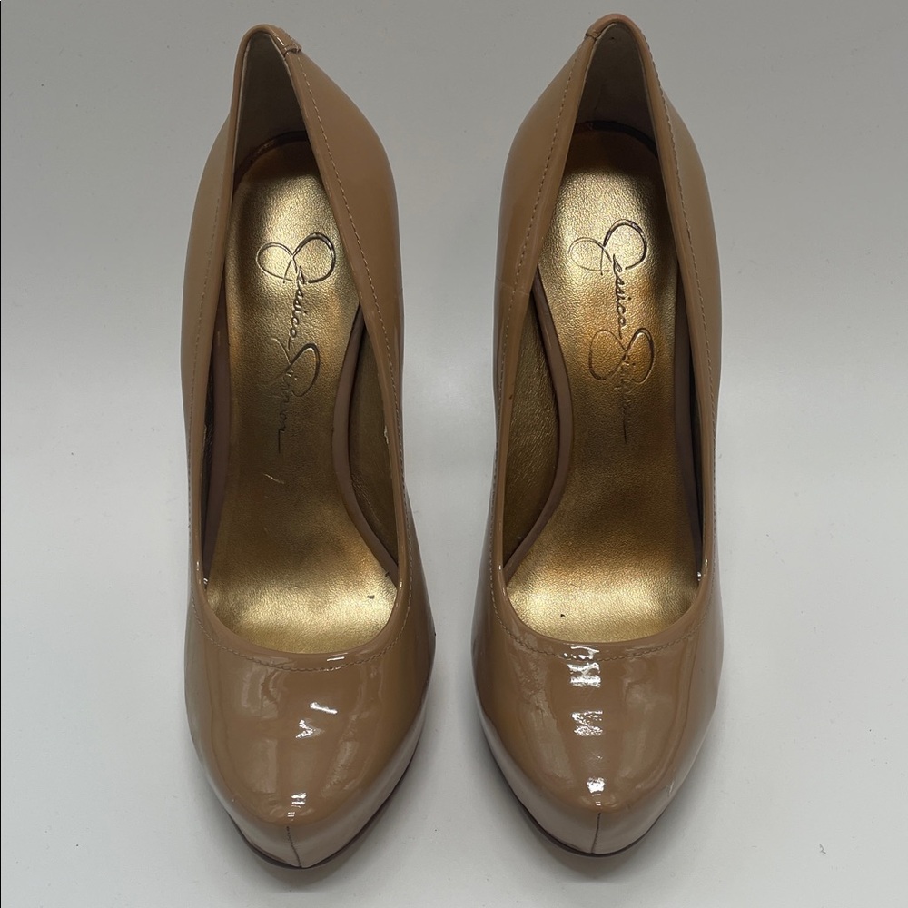Jessica Simpson Glossy Tan Heels